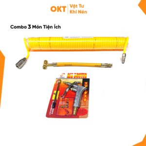 Combo 3SP (Dây Hơi Xoắn PU OK 3m + Xì Khô 3 Đầu Đồng + Dây Bơm Lốp)